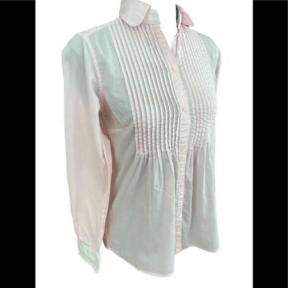 GAP light pink cotton Pintuck bodice button front blouse with removable collar. - Picture 1 of 9
